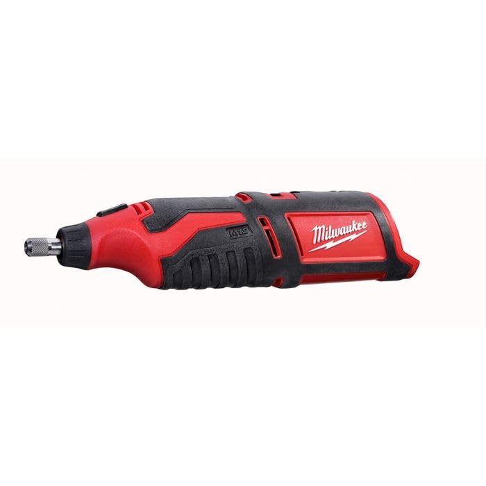 Milwaukee M12 rotary tool, side view, ideal for precise detail work