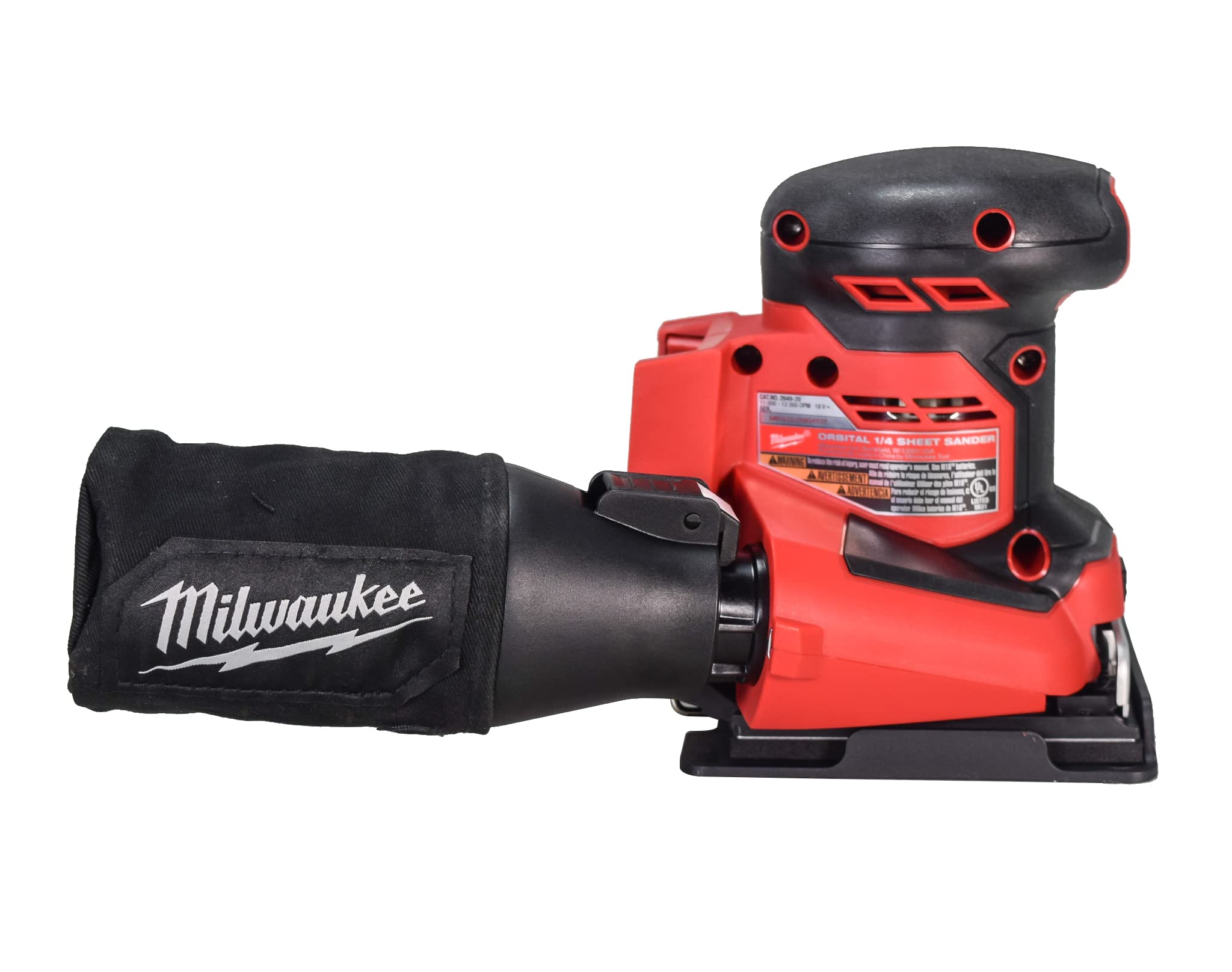 Milwaukee M18 sander showing the variable speed dial for adjustable removal rate.