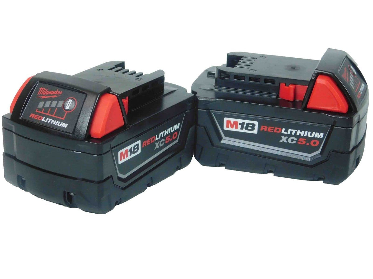 Milwaukee M18 5.0Ah battery front view offers extended energy for tools