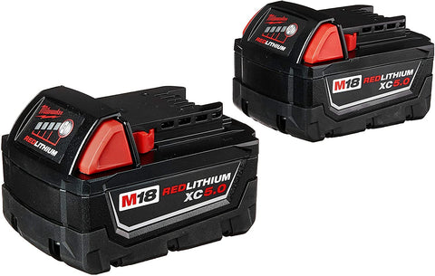 Milwaukee M18 5.0Ah 2-pack side view shows long runtime for cordless tools