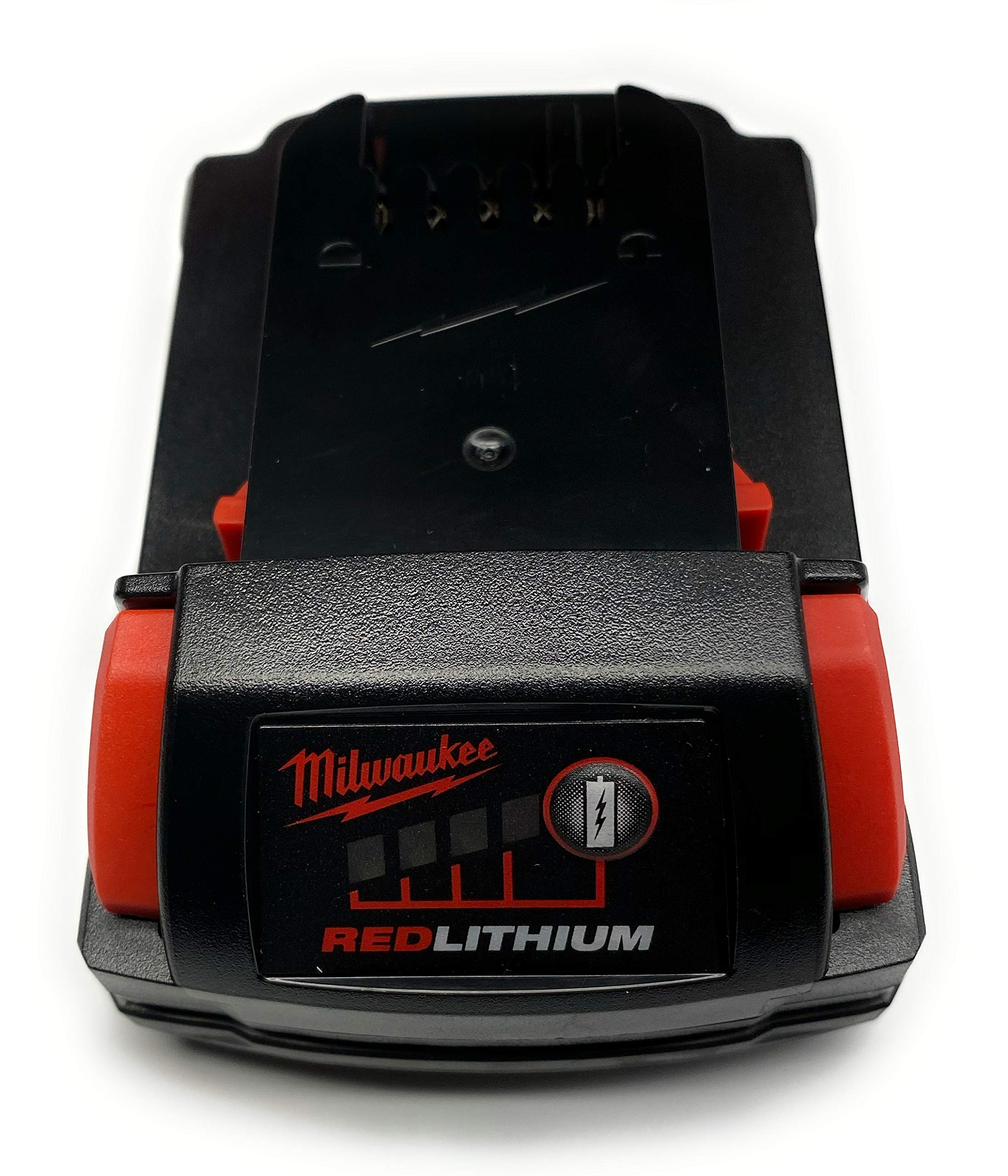Milwaukee M18 1.5Ah battery gauge display indicating remaining runtime