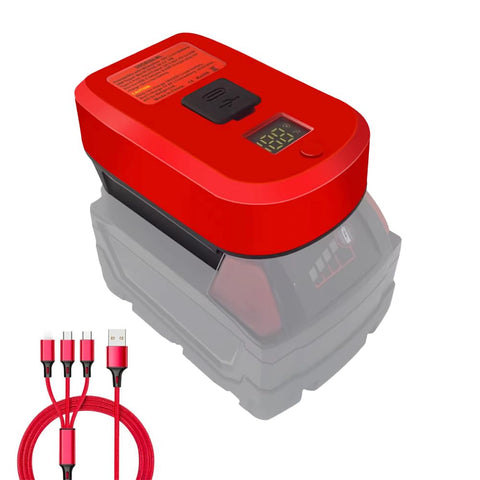 Milwaukee M18 battery USB-C charger adapter powers on-site devices.