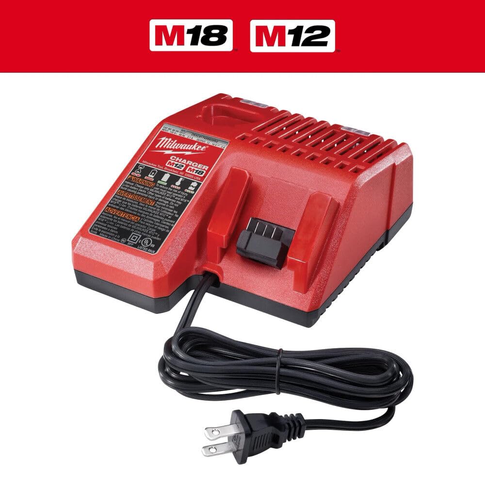 Milwaukee M18 charger with durable housing and heat control.