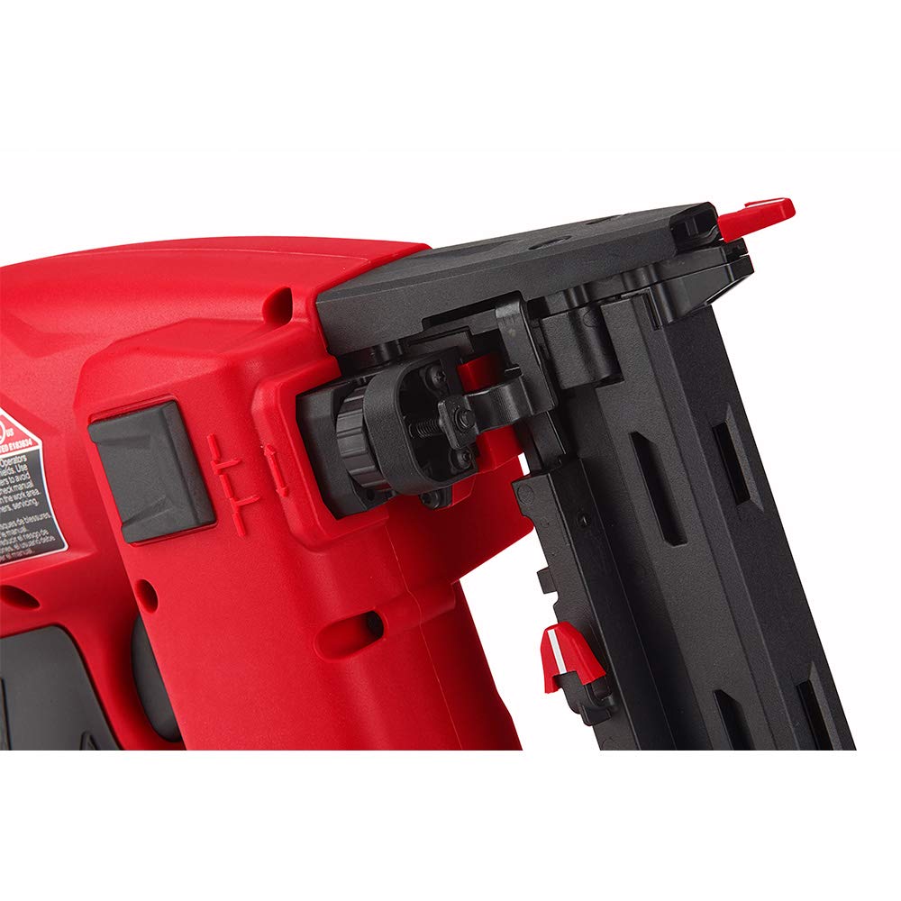 M18 FUEL 18GA stapler back view showing compact profile for tight spaces.