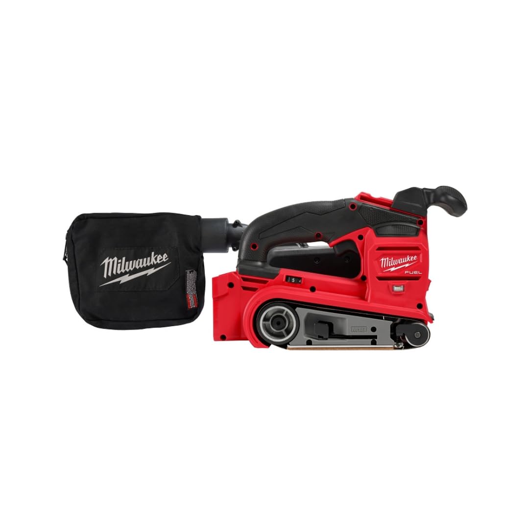 Milwaukee M18 FUEL belt sander front view for compact storage and easy setup