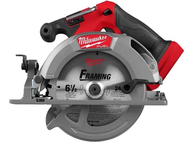 Milwaukee M18 FUEL 6-1/2 inch circular saw close-up showing brushless power for precise cuts.