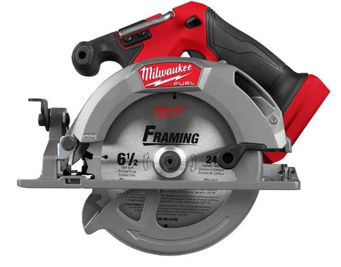 Milwaukee M18 FUEL 6-1/2 inch circular saw close-up showing brushless power for precise cuts.