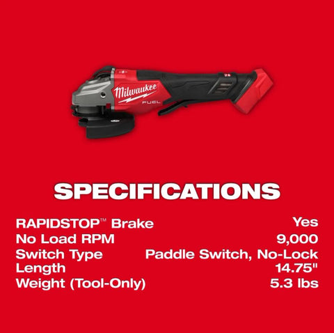 Milwaukee M18 FUEL grinder in action demonstrates braking for improved safety