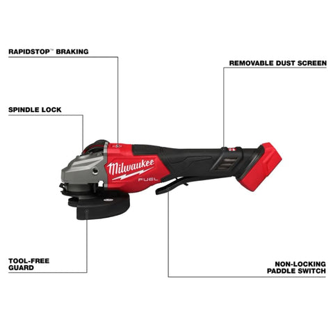Milwaukee M18 FUEL grinder featuring paddle switch for easy one-handed control