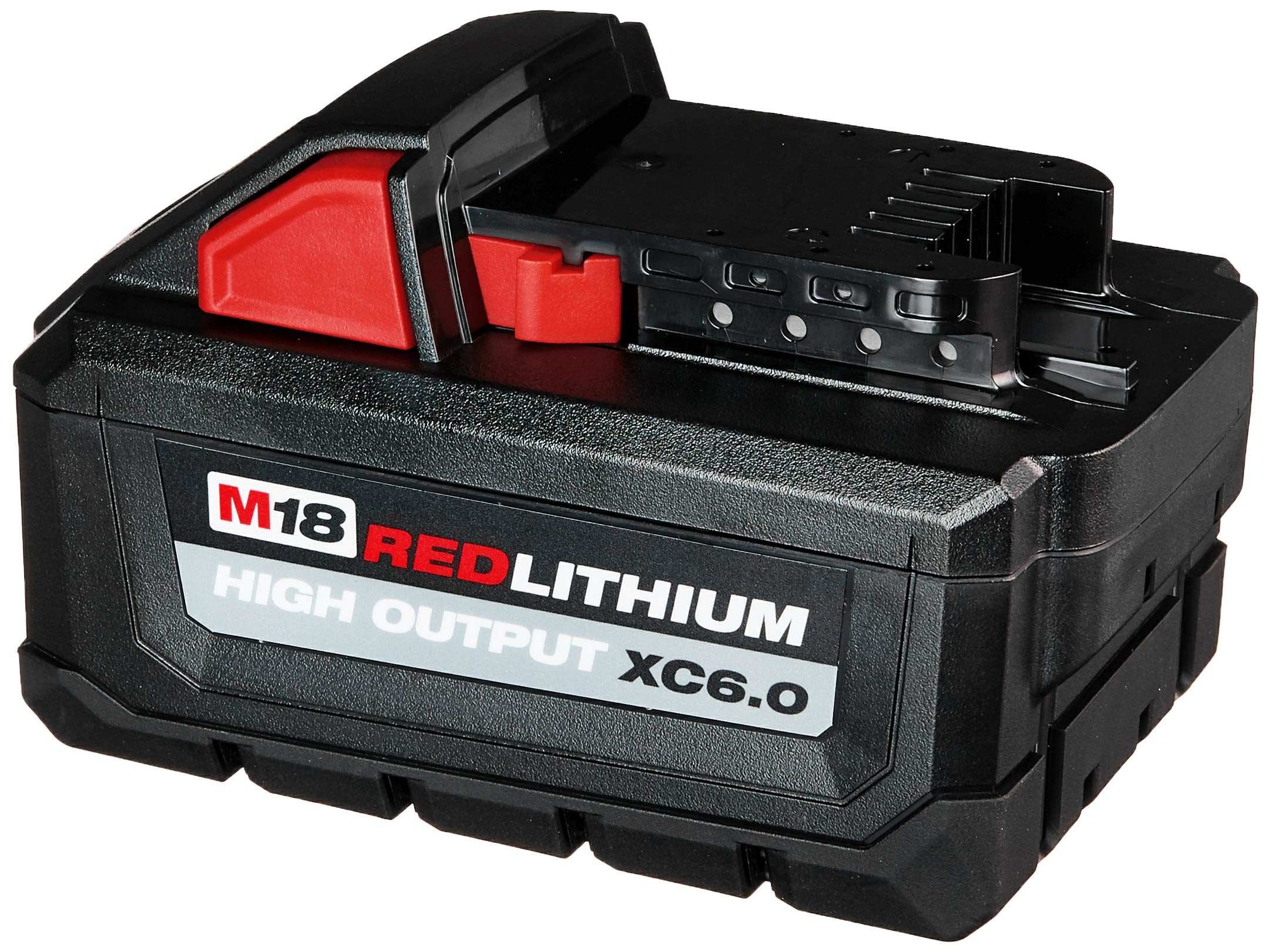 Milwaukee M18 High-Output 6Ah battery held in hand, portable power for tough jobs