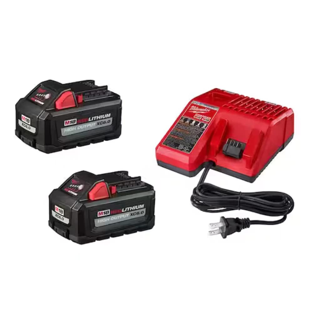 Milwaukee M18 High Output XC6.0 battery 2-pack for long runtime and cooler operation.