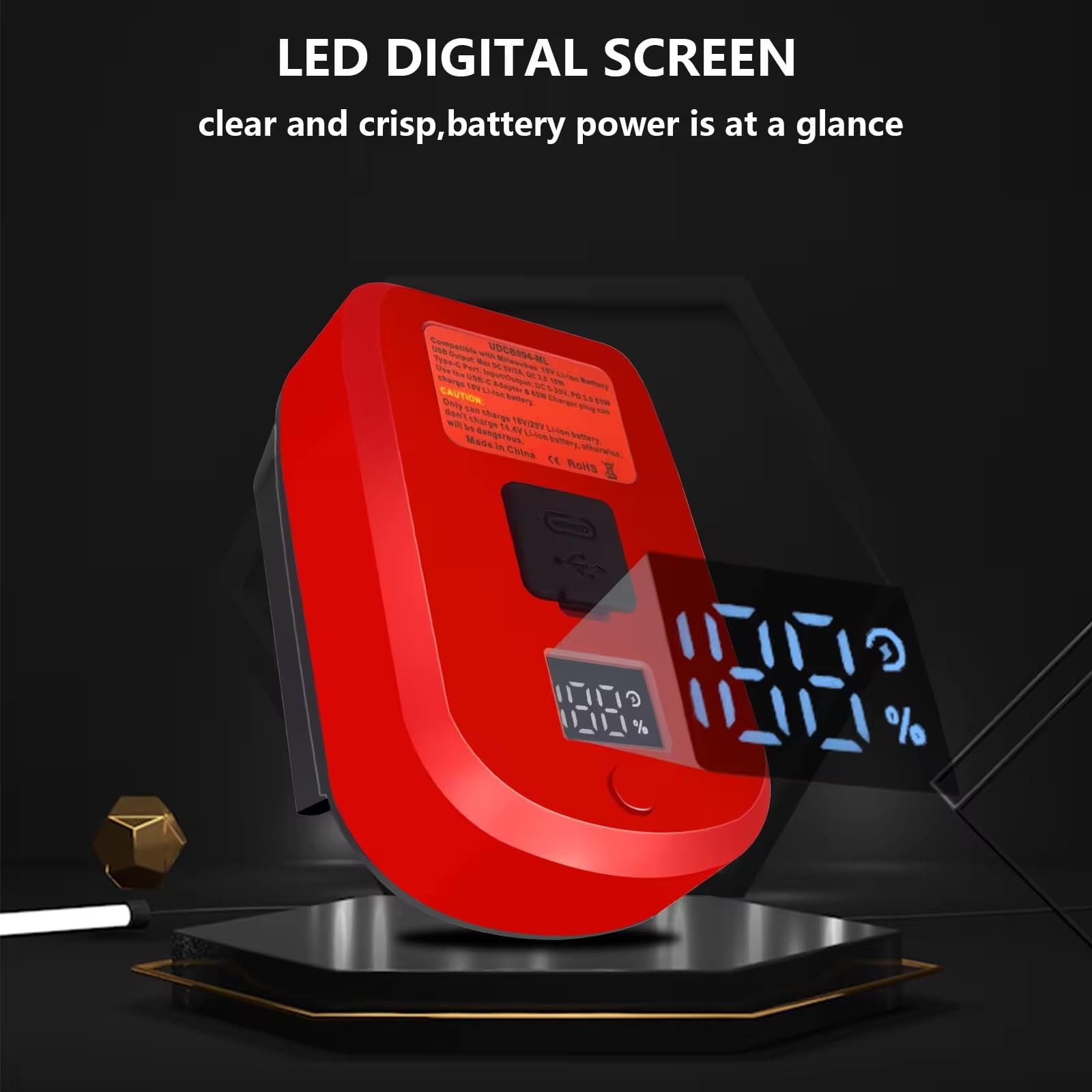 Milwaukee M18 LED display battery status shows real-time charge.