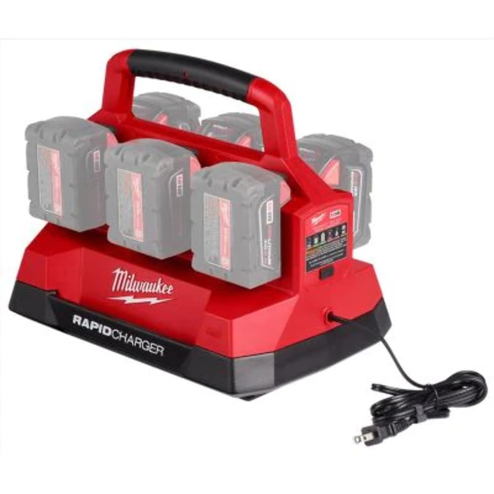 Milwaukee M18 PACKOUT Six Bay Rapid Charger side view with USB-A port to power devices.