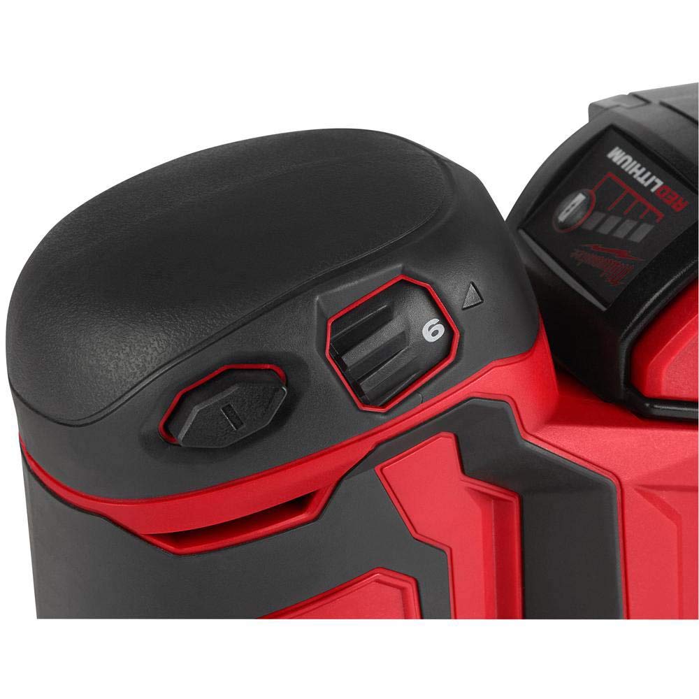 Milwaukee 2648-20 in use on wood panel for smooth finish