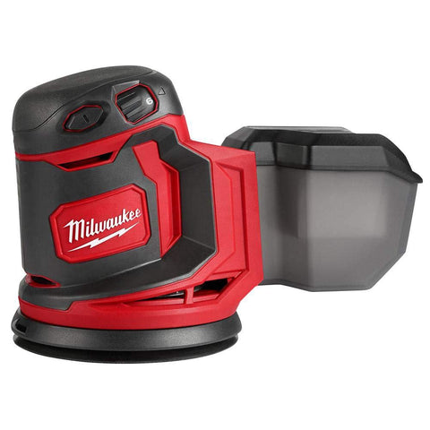Milwaukee 2648-20 side view showing compact 5 inch sanding profile for tight corners