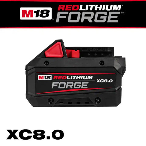 Milwaukee M18 Forge XC8.0 battery powering tools reliably on a busy jobsite.