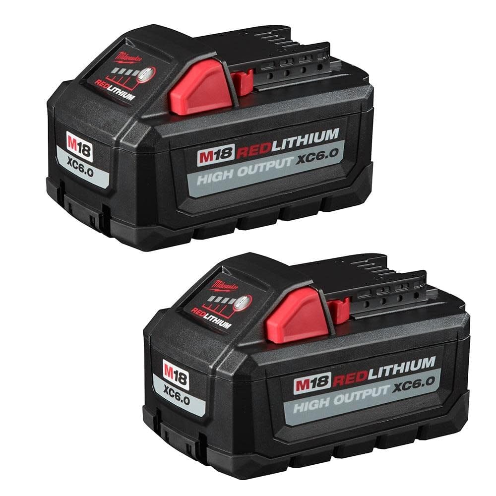 Milwaukee M18 REDLITHIUM high-output 6.0Ah battery 2-pack for extended runtime and reliable power.