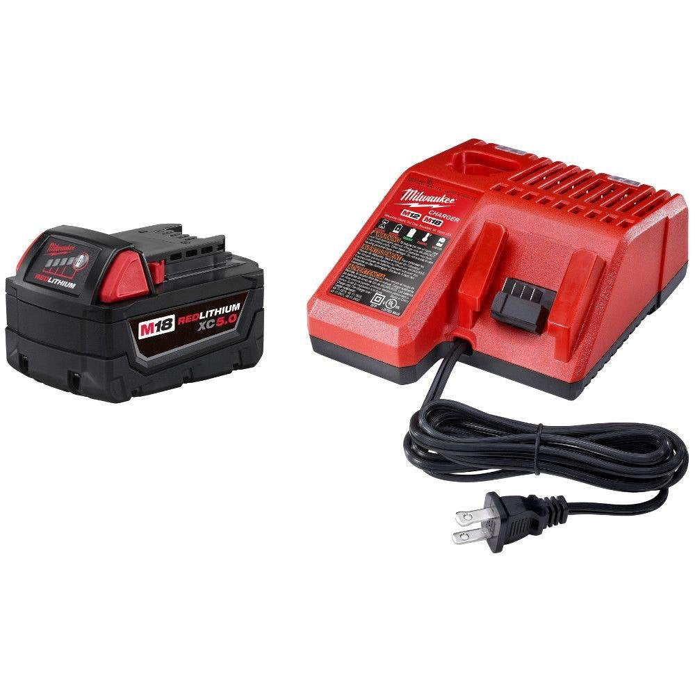 Milwaukee M18 XC 5.0 battery pack fuel gauge display.