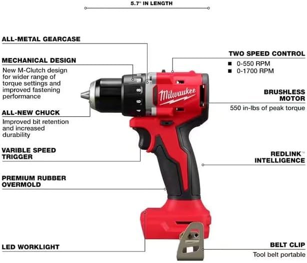 Milwaukee M18 Compact Brushless motor detail highlights power-to-size advantage.