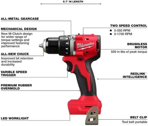 Milwaukee M18 Compact Brushless motor detail highlights power-to-size advantage.