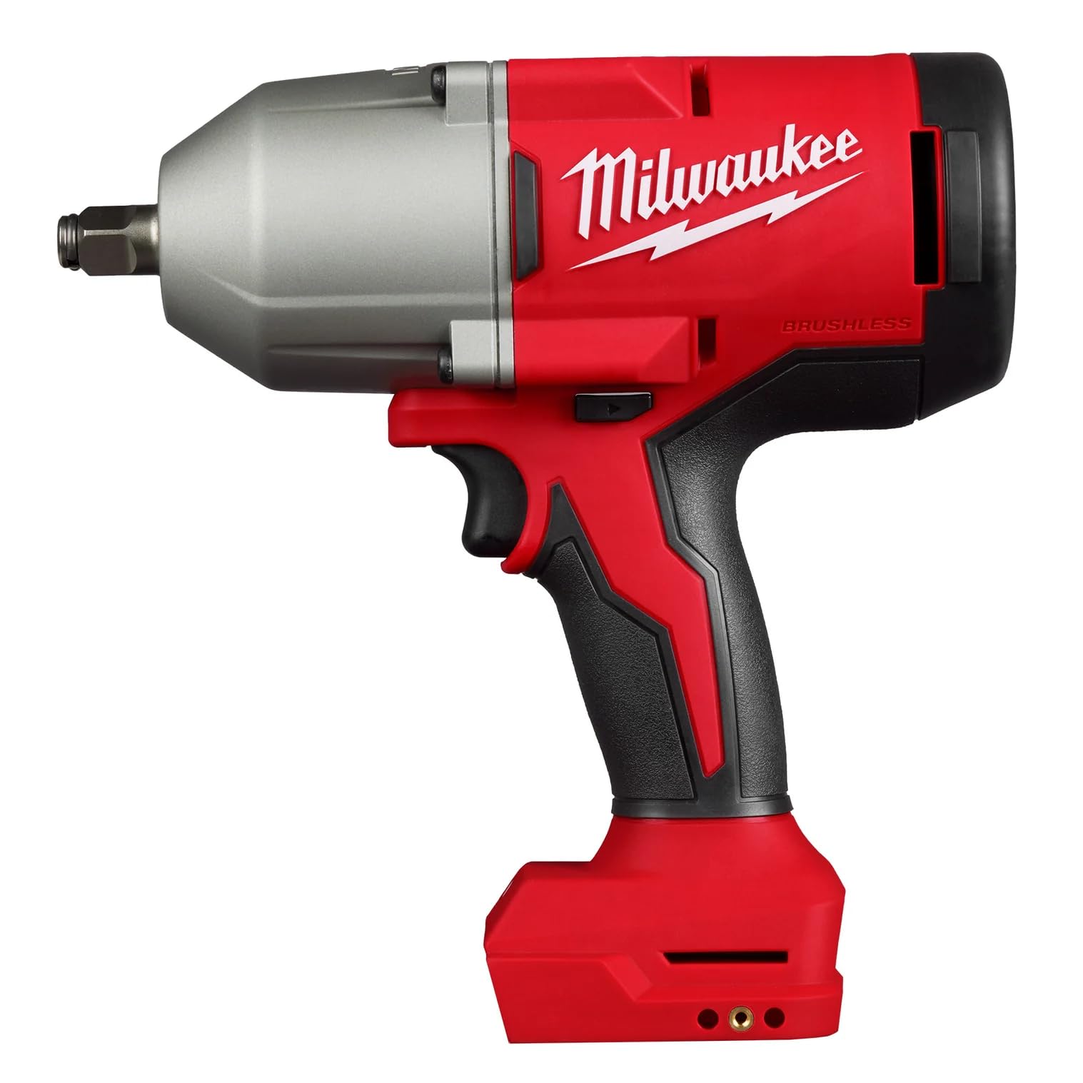 Milwaukee M18 brushless wrench shows the 1/2-inch friction ring anvil for rapid socket swaps