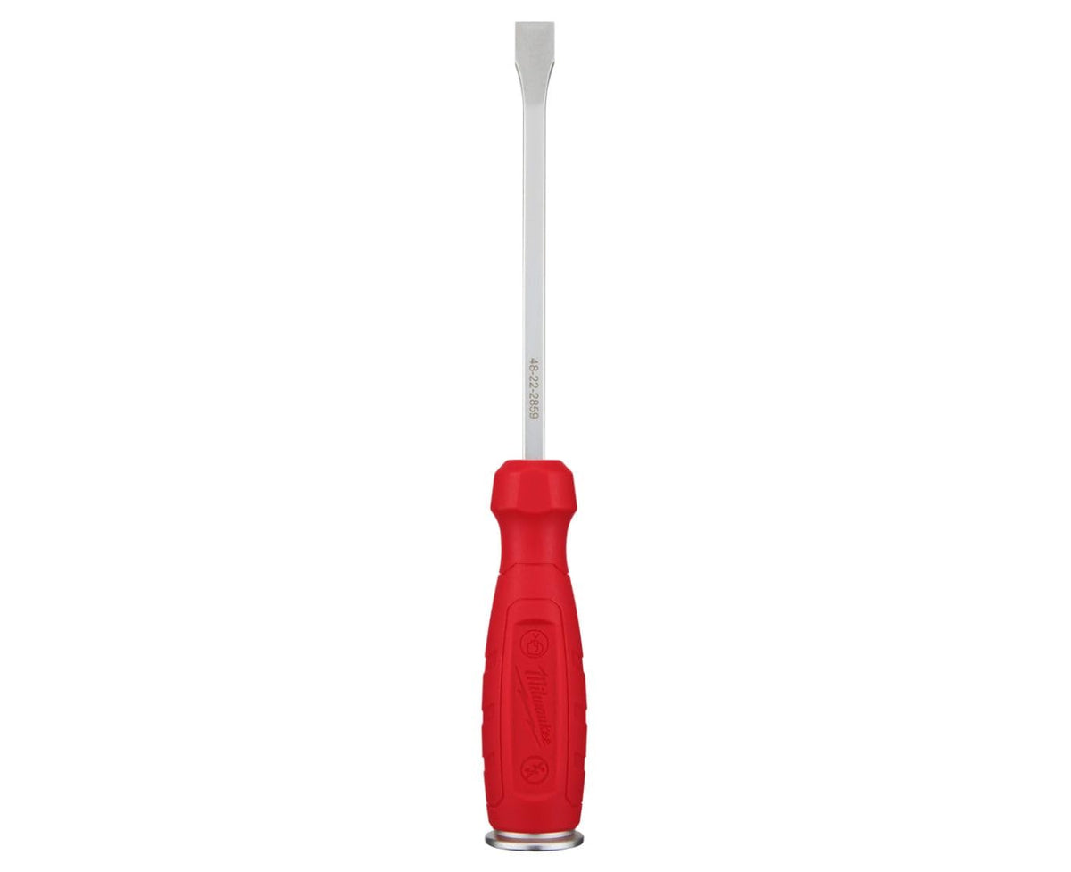 Milwaukee screwdriver 4932480975 front view highlighting durable red-black grip