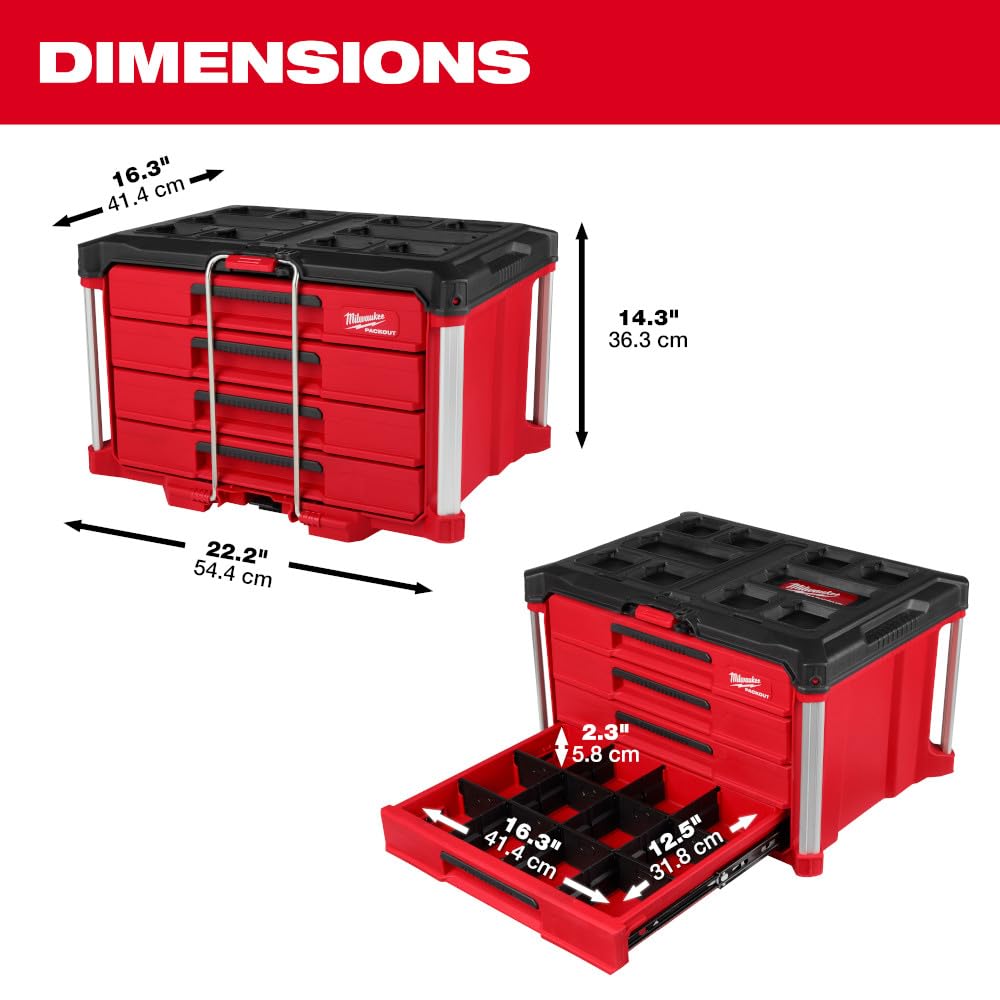 Milwaukee Packout 4-Drawer Organizer drawer slides show smooth operation.