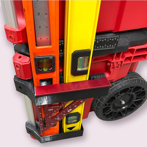 Milwaukee Packout dual-level holder right slot secures levels during transport