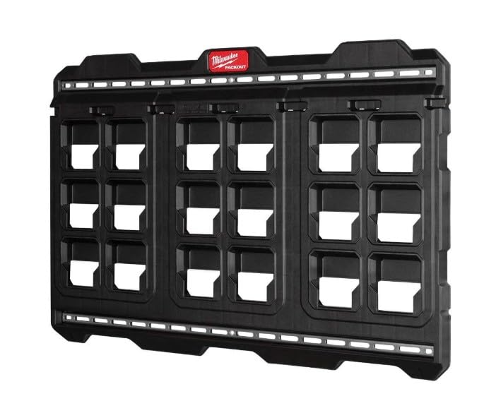 Milwaukee Packout Large Wall Plate with quick-alignment tabs for modular storage in workshops.
