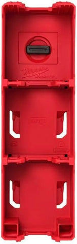 Milwaukee PACKOUT M18 battery holder top view showing compact, organized storage for batteries