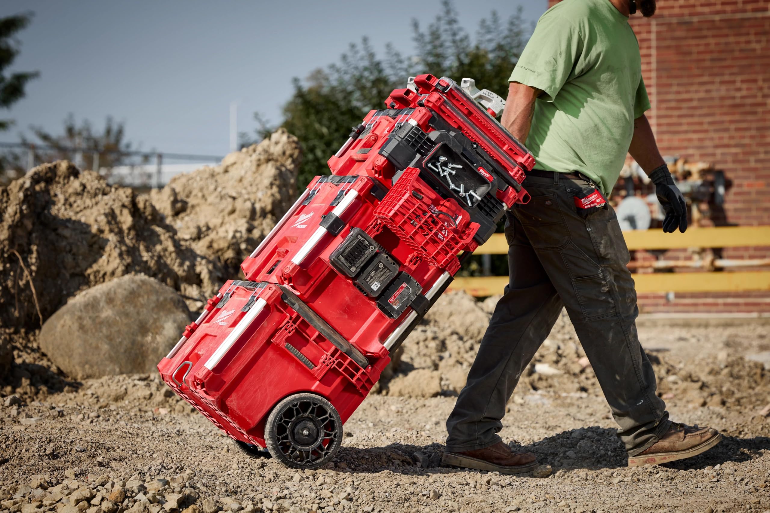 Milwaukee Packout nine-inch off-road wheels grip rough terrain for easier movement