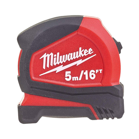 Milwaukee Pro Compact Tape Measure C5-16/25 front view with red housing for quick site readings