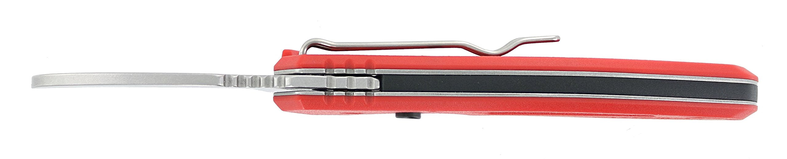 Milwaukee push-and-flip opening mechanism for quick access.