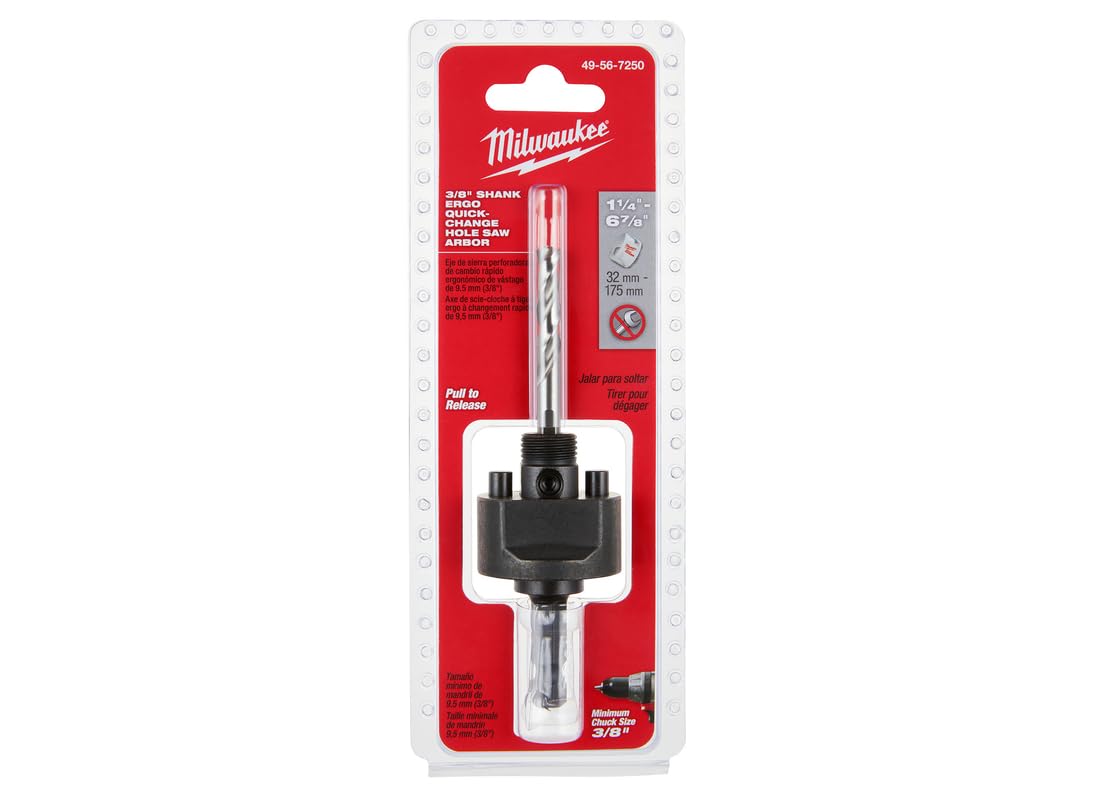 Milwaukee quick-change arbor installed in drill for efficient swaps.