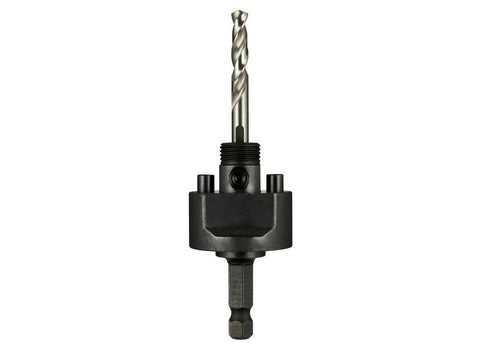 Milwaukee quick-change arbor in use enables fast hole saw changes.