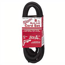 Milwaukee Quik-Lok 8-foot cord end plug enabling quick field replacement and reliable power.