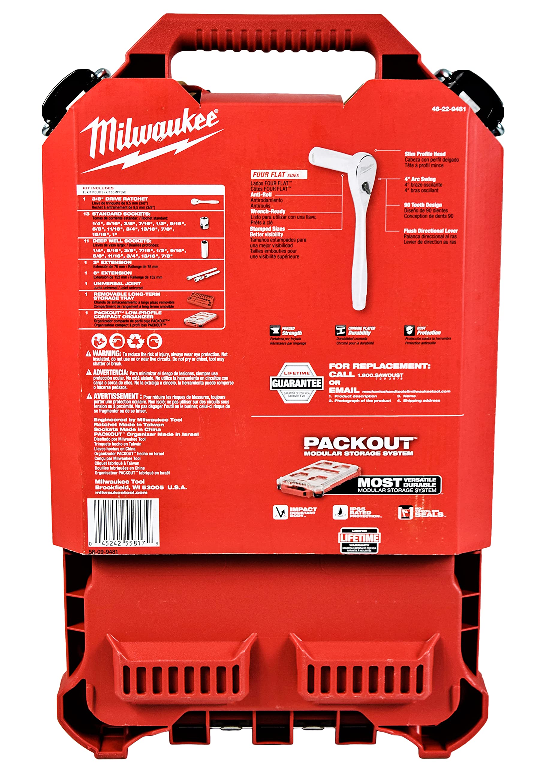 Milwaukee ratchet showing flush lever and four-flat-sides design for better control