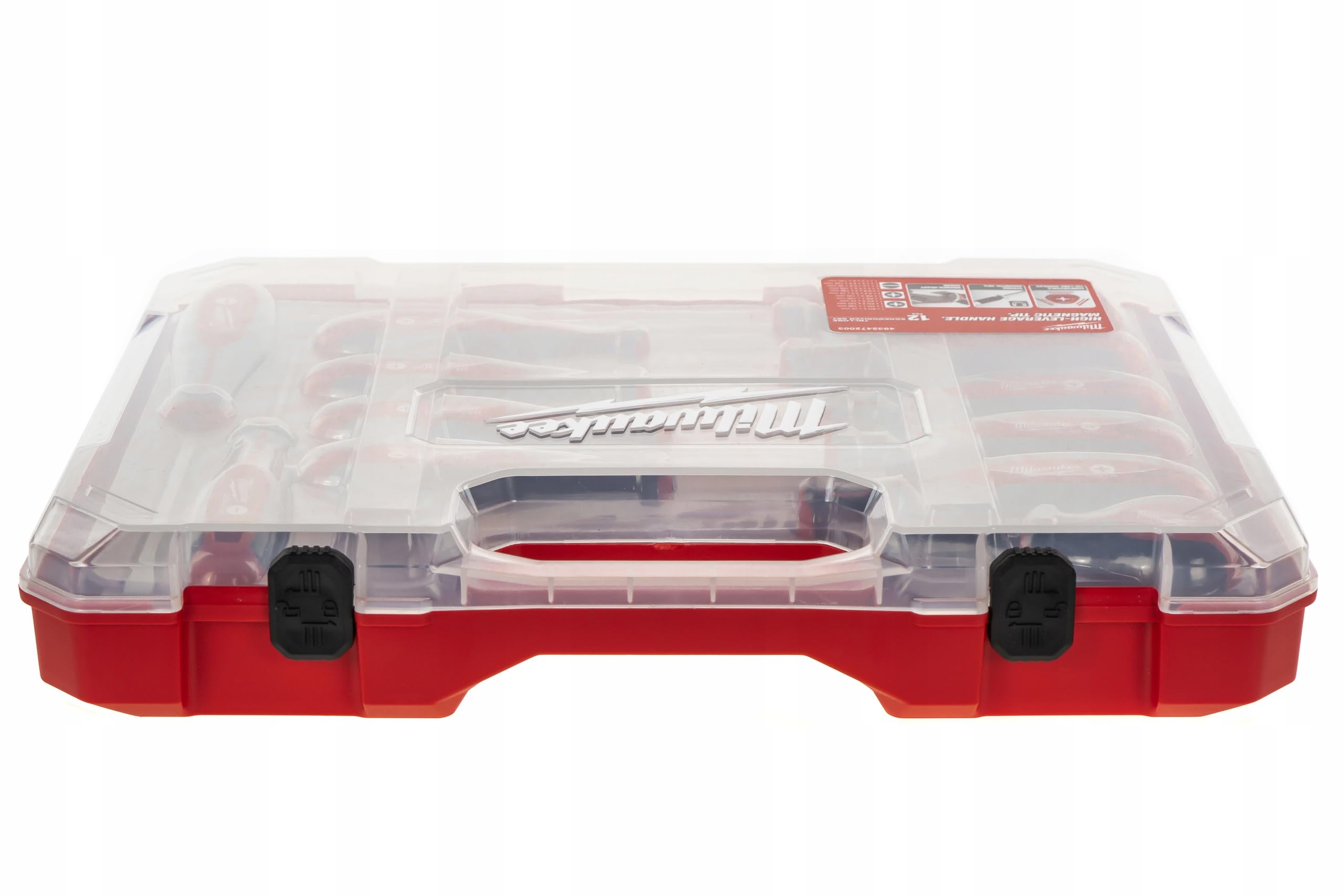 Milwaukee red color coding helps identify tools quickly in busy environments.