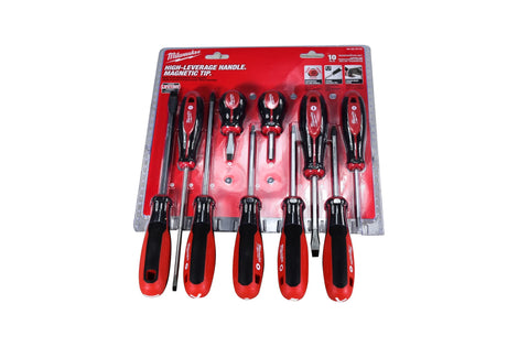 Milwaukee screwdriver set with magnetic tips aiding fastener pickup