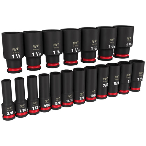 Milwaukee ShockWave sockets with stamped size markings for quick identification.