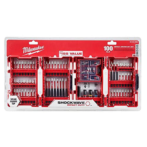 Milwaukee Shockwave 100-piece bit set case showing organized storage for tough projects
