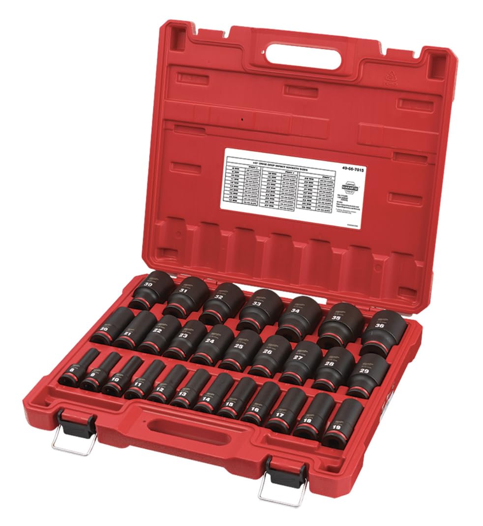 Milwaukee Shockwave 29-piece deep metric sockets for 1/2-in drive applications, designed to resist rounding.