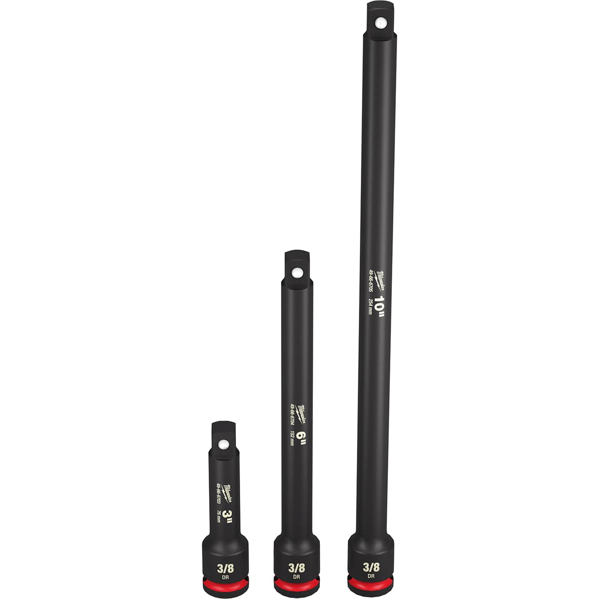 Milwaukee Shockwave 3-8 Dr extension set for impact drivers providing extended reach and durability.