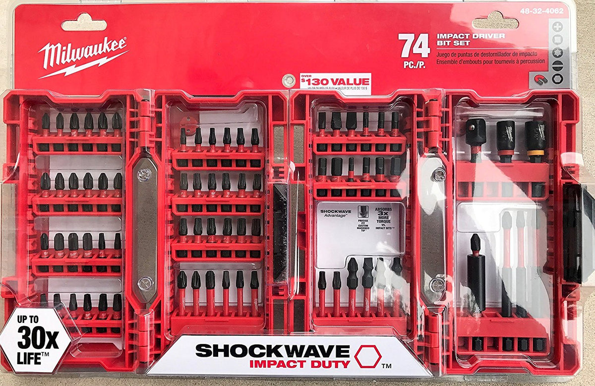 Milwaukee Shockwave 74-piece bit set in case for quick project setup.