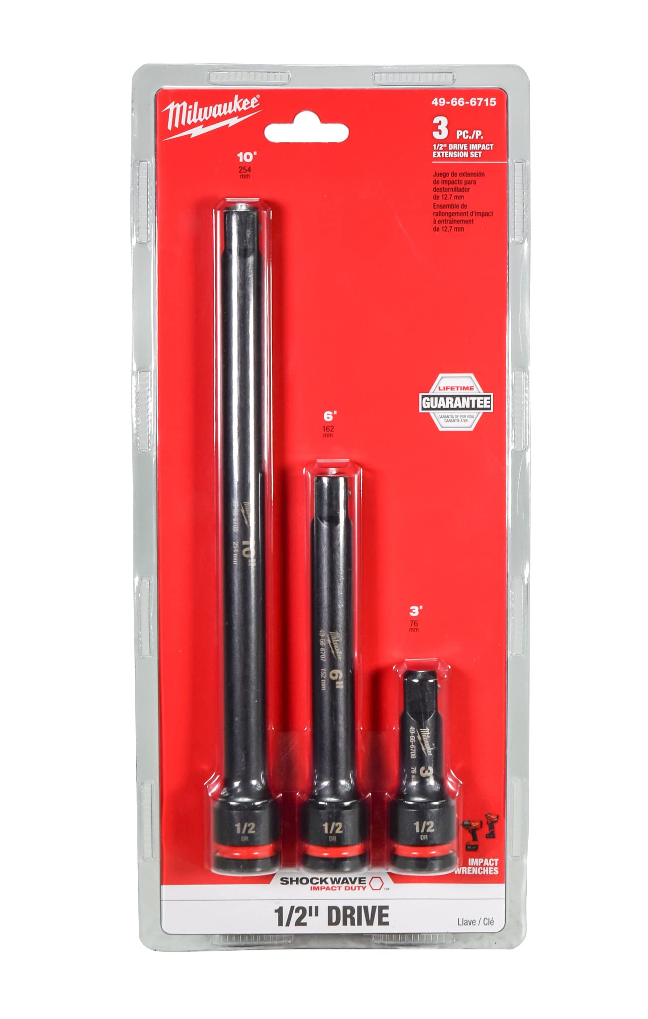Milwaukee Shockwave extension set side view for quick attachment with 1/2 inch drive