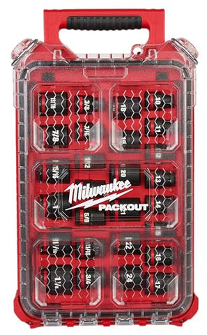 Milwaukee Shockwave half-inch sockets laid out for MET and SAE sizing.