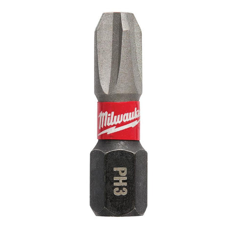 Milwaukee Shockwave Philips #3 insert bit for durable, high-torque driving on wood and metal.