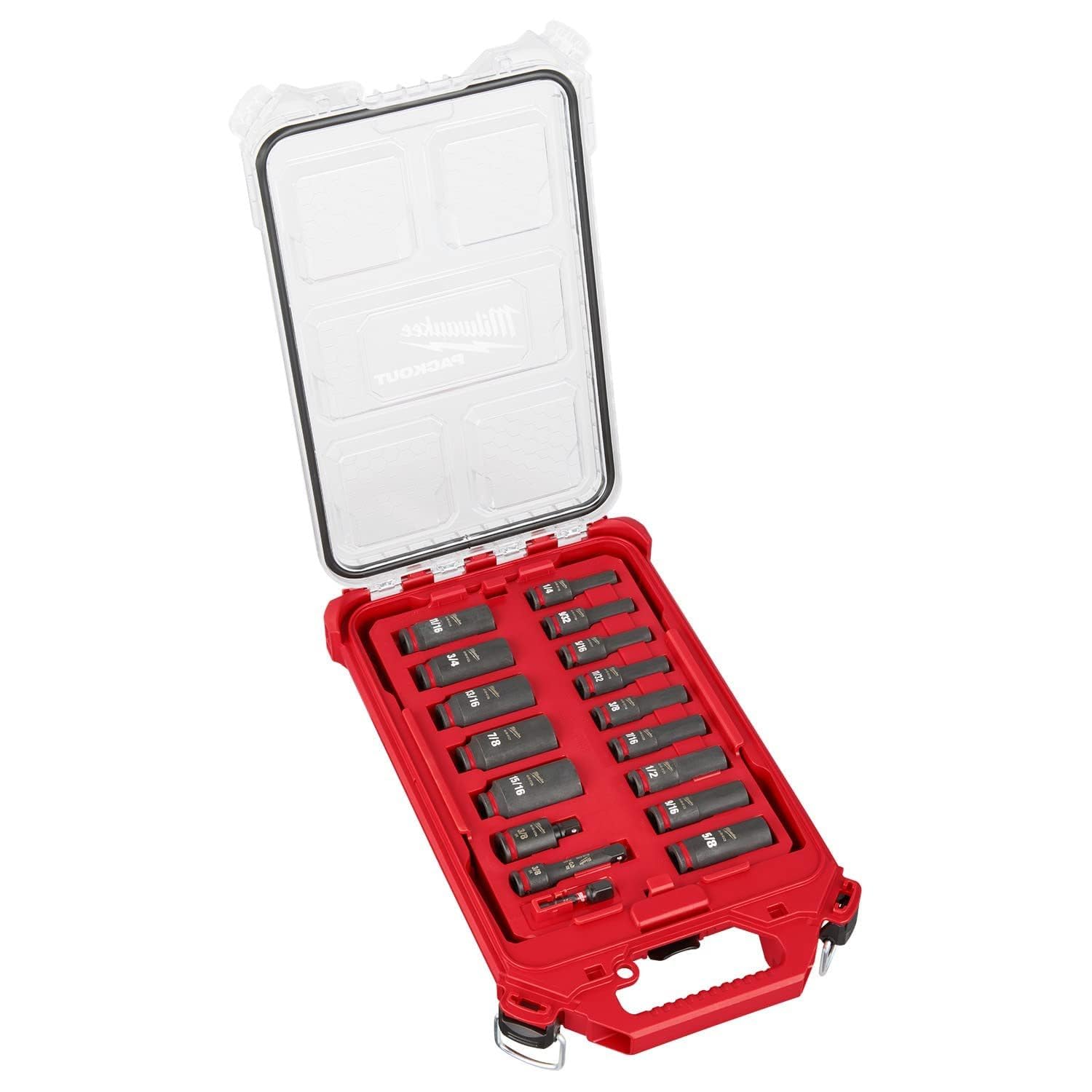 Milwaukee 3/8in drive sockets shown in detail with durable finishes for long-lasting use.