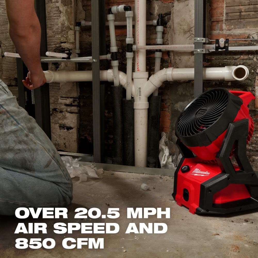 Milwaukee Storekid M18 fan with tilt head directing airflow precisely where needed