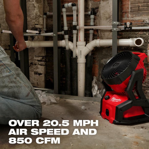 Milwaukee Storekid M18 fan with tilt head directing airflow precisely where needed